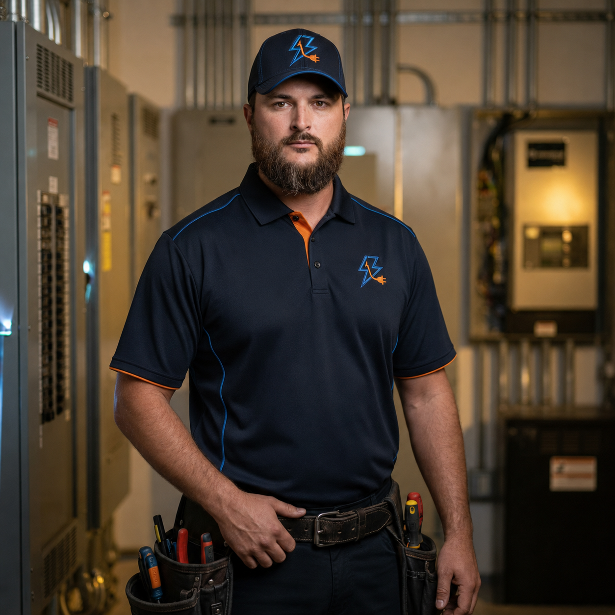 Mike Thrift, owner of Infinite Power Systems, standing in an electrical room